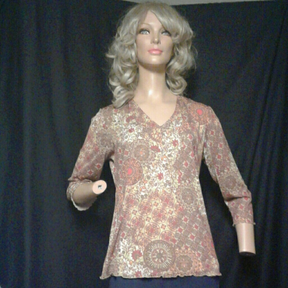 3/4 Sleeve Acorn Boho Print Peasant Blouse