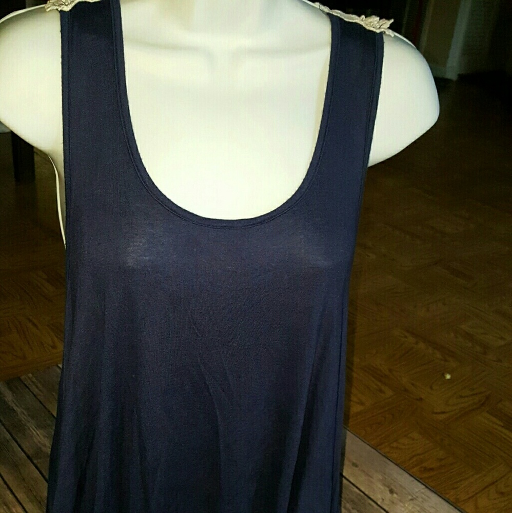 Nabee Blue Lace Back Tank Boho Festival Hippie Top