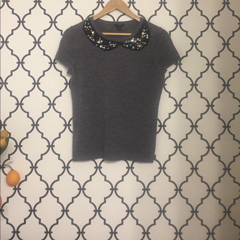 Ann Taylor jewel Peter Pan collar sweater with bow