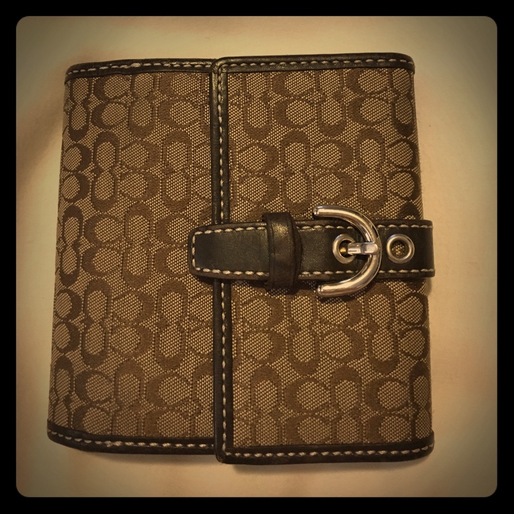 Authentic COACH small brown canvas logo wallet