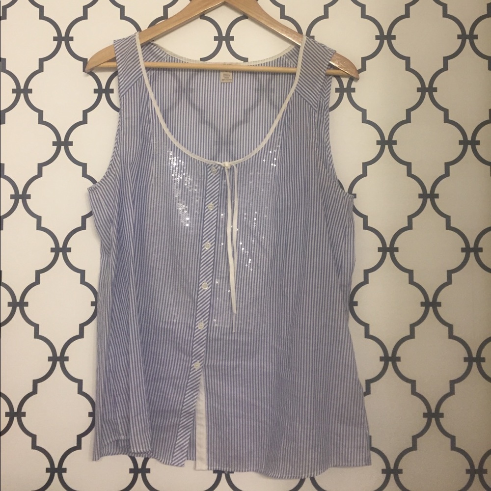 Stripe J.Crew button tank with bow, clear sequins