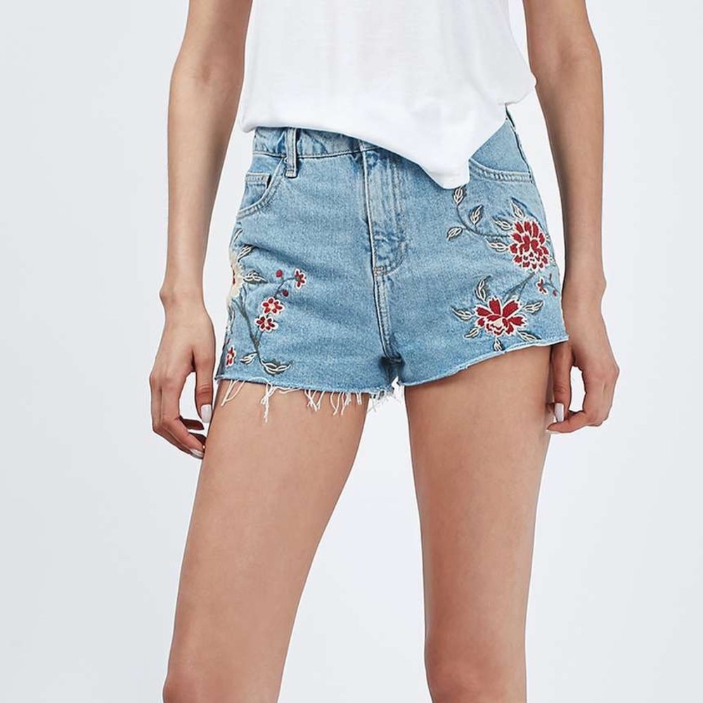 Topshop Moto Denim Floral Shorts