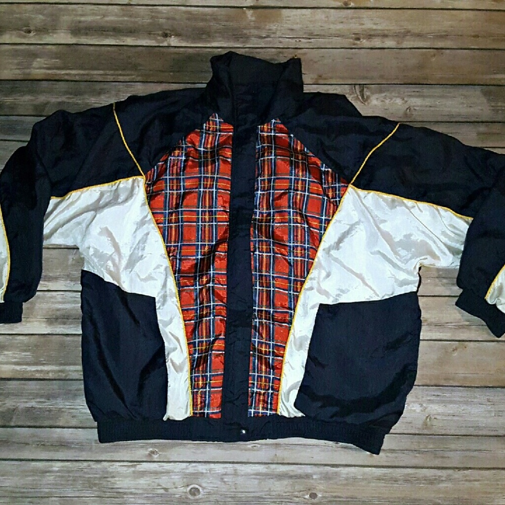 Vtg 90s Janeve Color Block Windbreaker Track navy