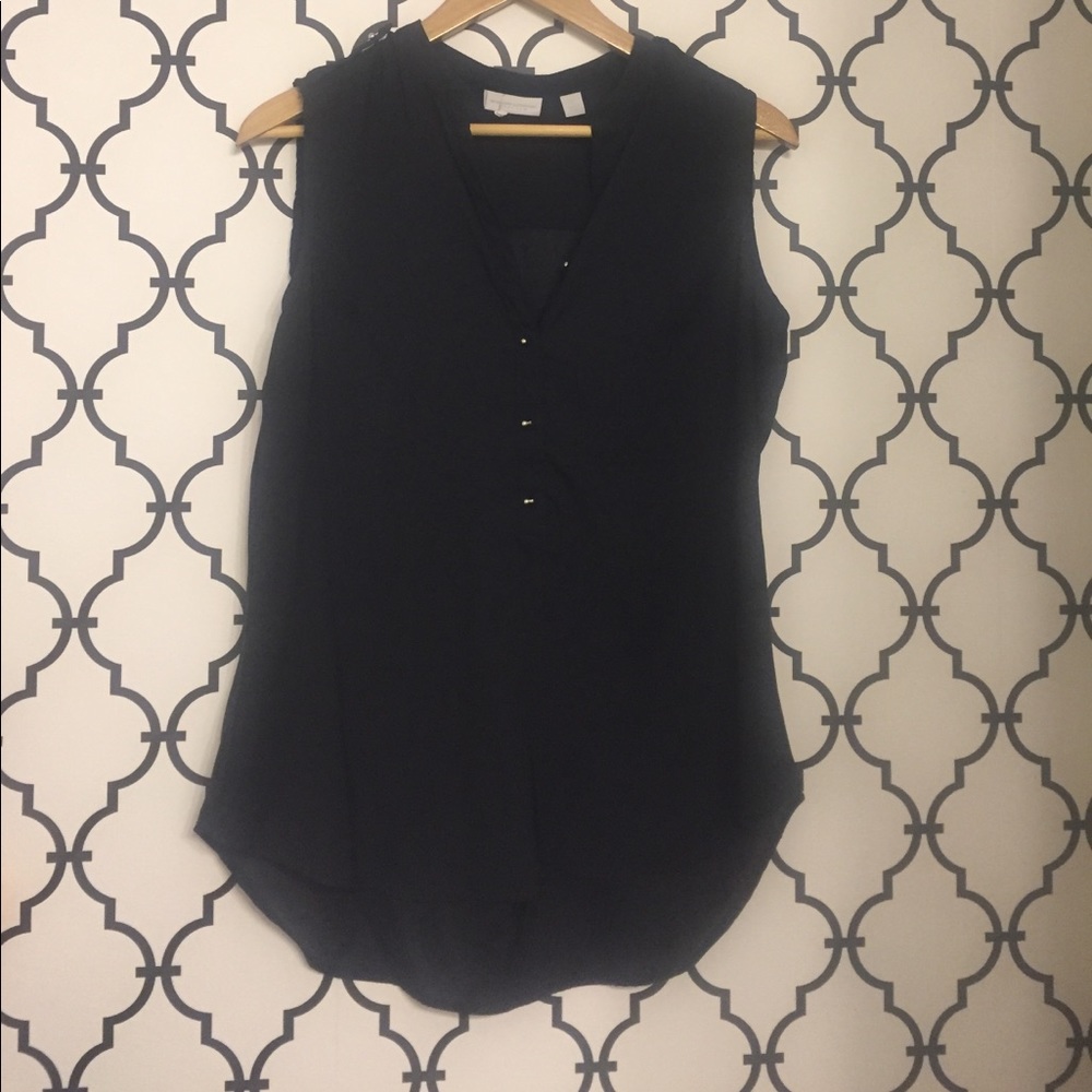 Black silk tank, silver buttons,military shoulder