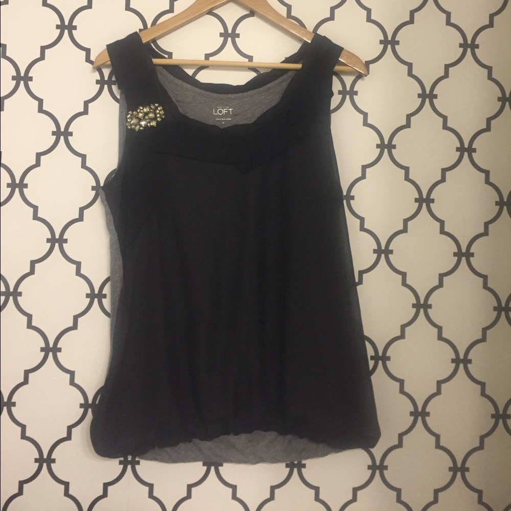 Loft silk overlay tank with jeweled shoulder