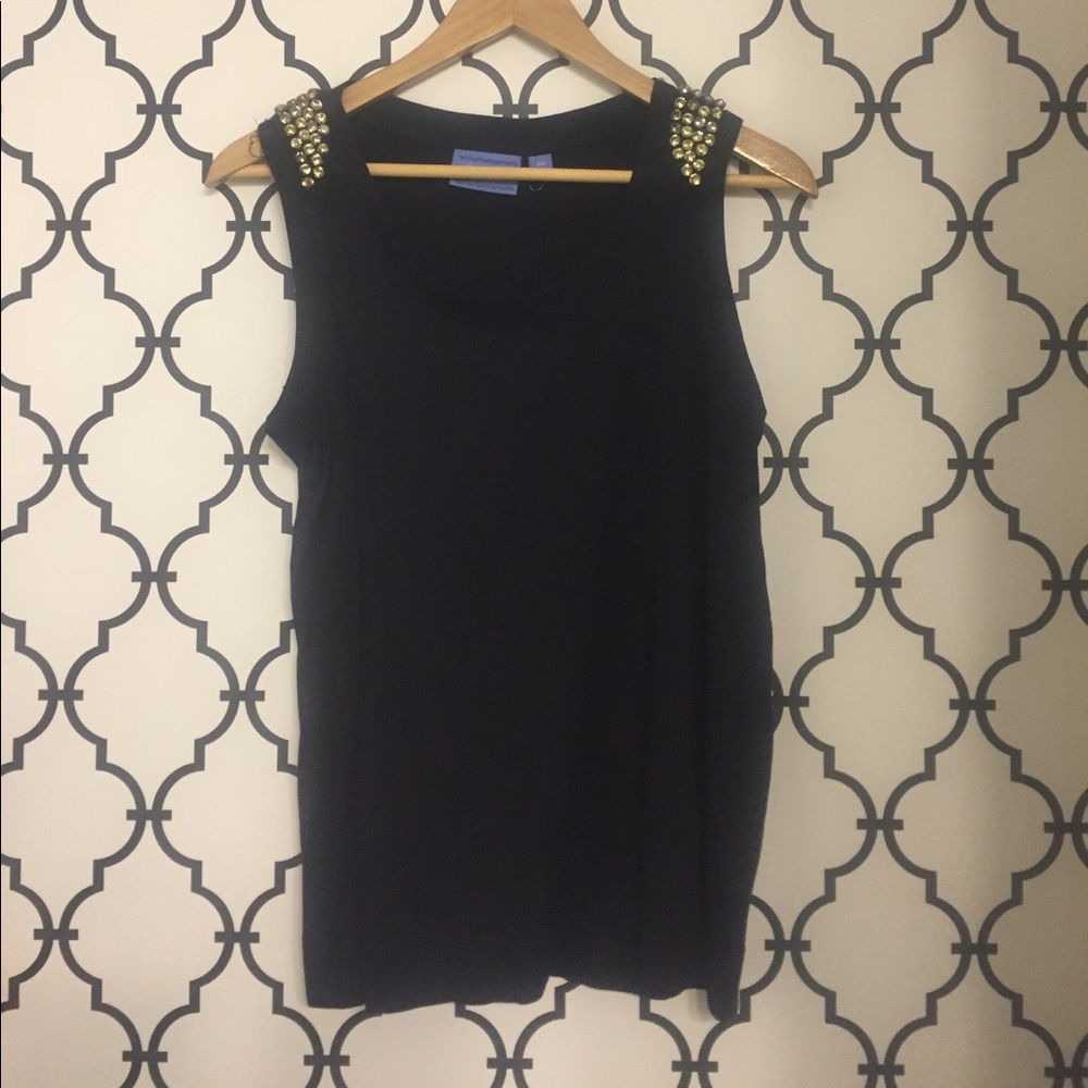 Sporty black tank rhinestone & tulle embellishment