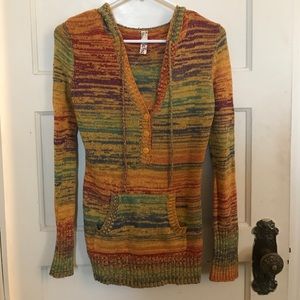 Hooded Multicolored Sweater w/ ties & front pocket