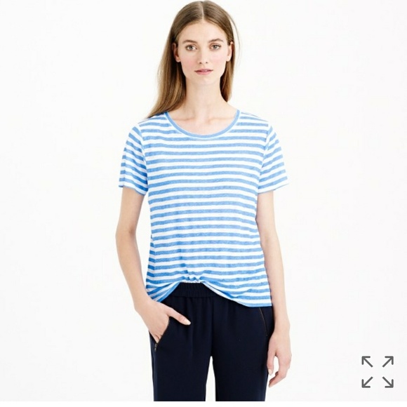 J.Crew Linen Swingy Stripe T-Shirt - Picture 1 of 6