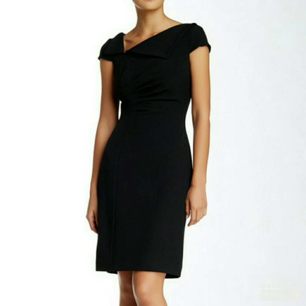Tahari ASL Black Fold-Over Sheath Dress Size 6