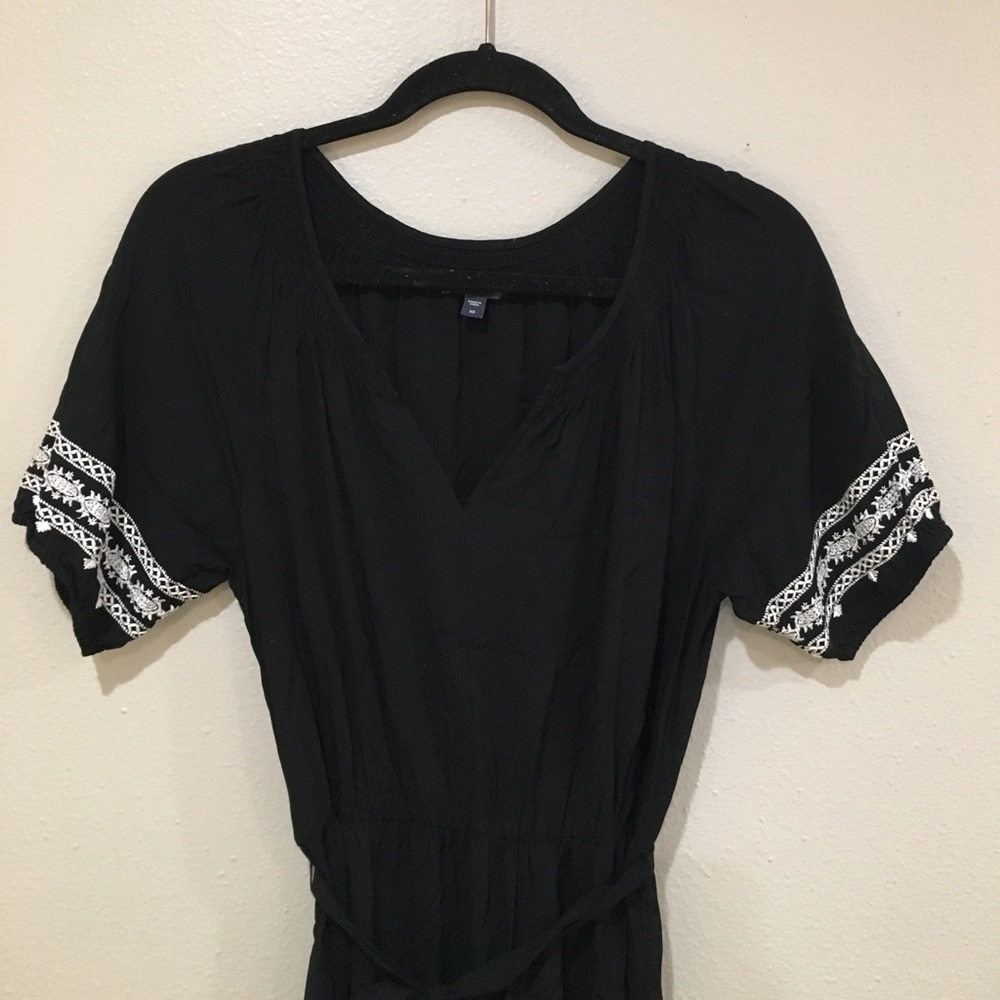 Gap Black Embroidered Maxi Dress with Side Slits