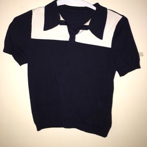F21 Navy/White Polo Crop Top