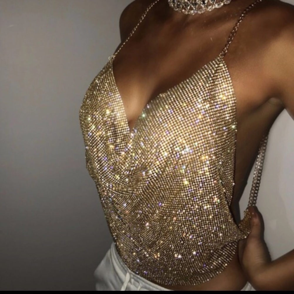 Gold rhinestone crop top