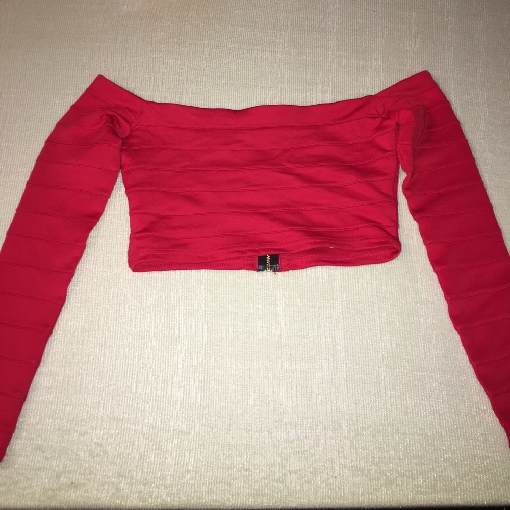 Long sleeve off the shoulder red crop top