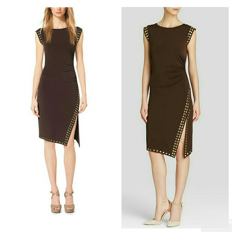 Michael Kors Brown Studded Trim Sheath Dress