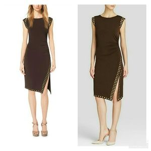 Michael Kors Brown Studded Trim Sheath Dress