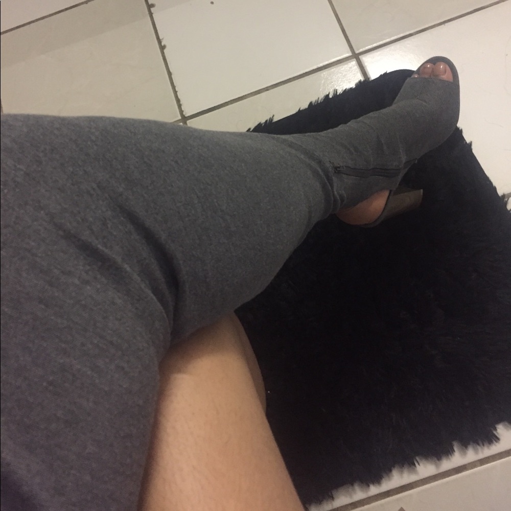 Grey thigh-high boots