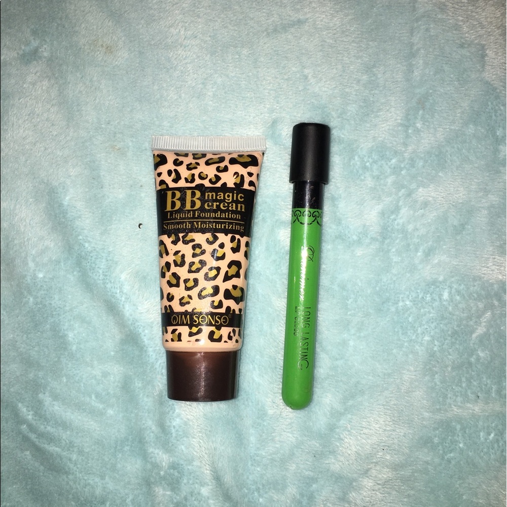 BB foundation and green lipstick
