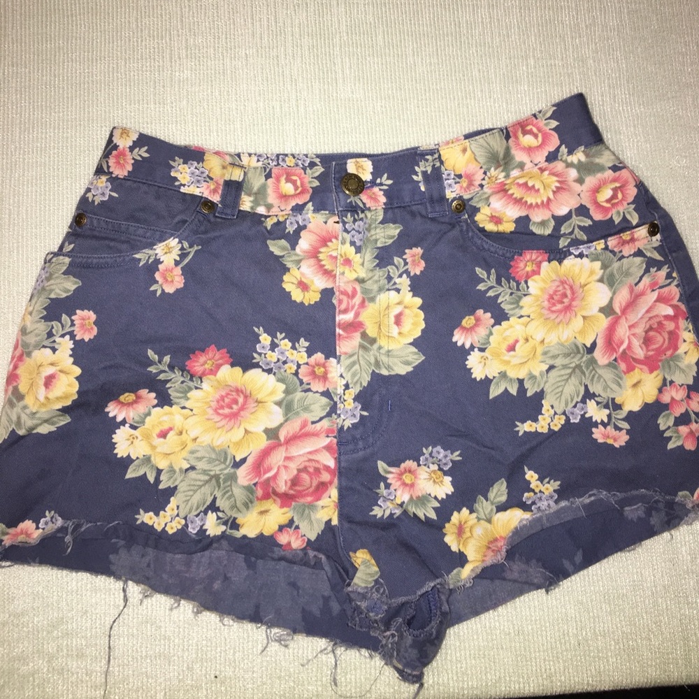 Floral denim high waisted shorts