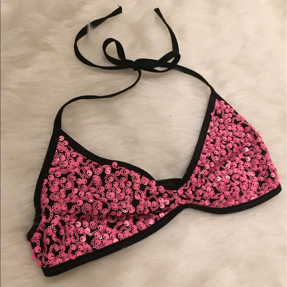 Pink & Black Cute Sequin Bikini Style Top
