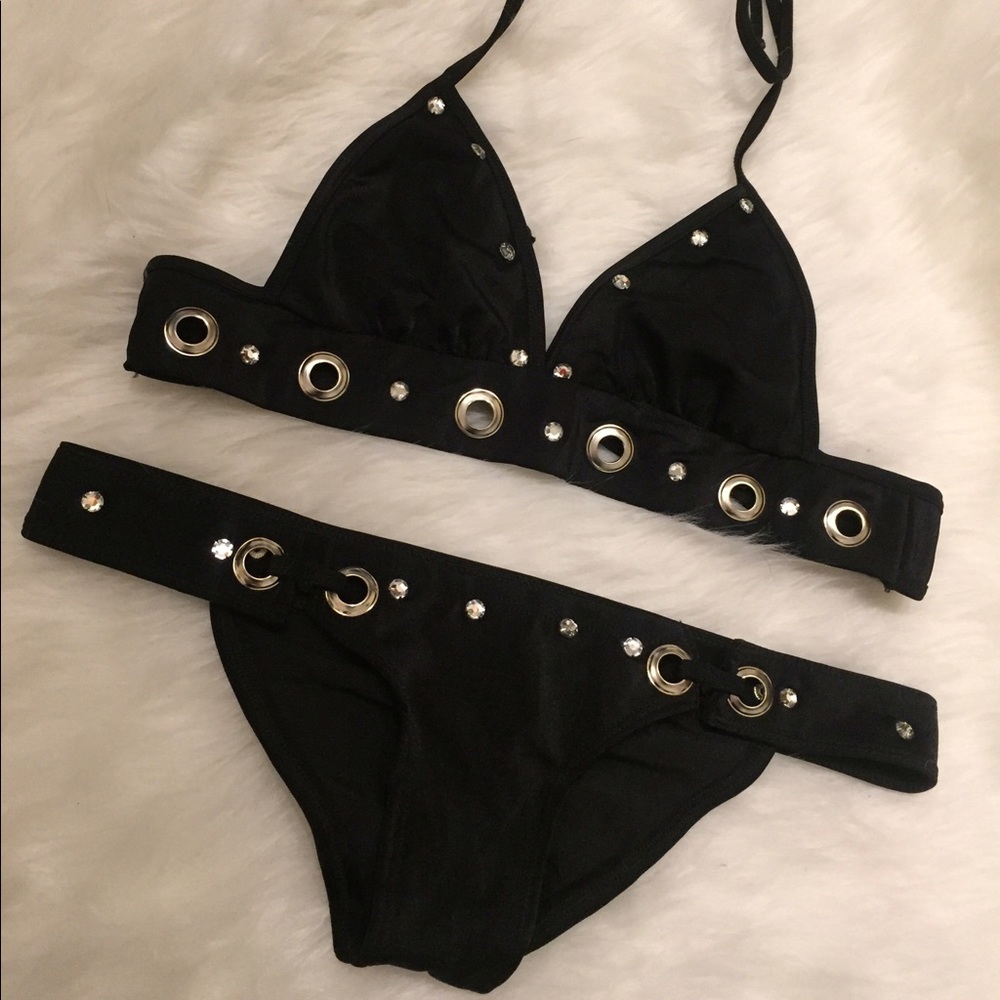 Glam Rock Grommets & Rhinestone Scrunch Bikini Set