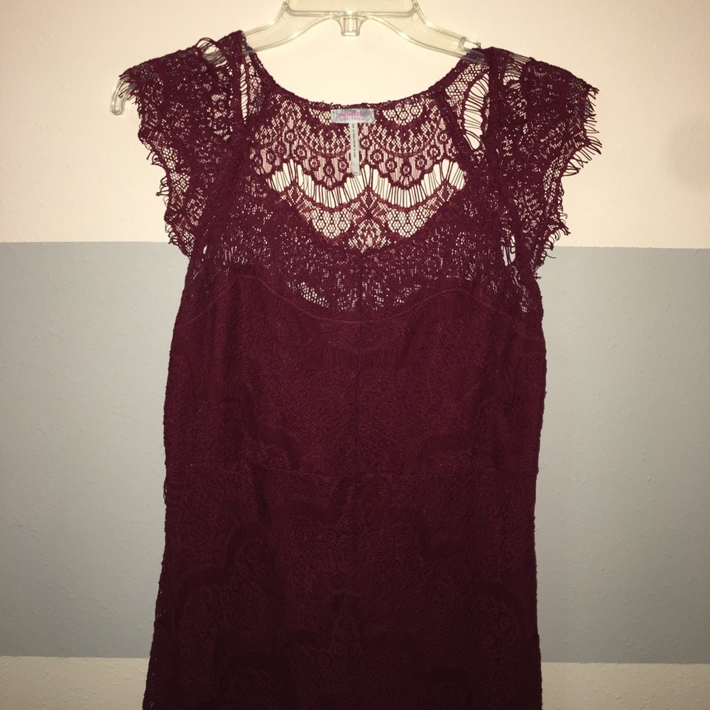 Maroon free people dress with asymmetrical hemline