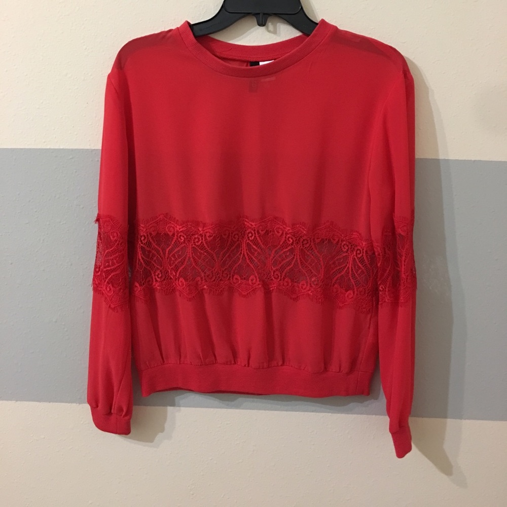 Red lace long sleeve top