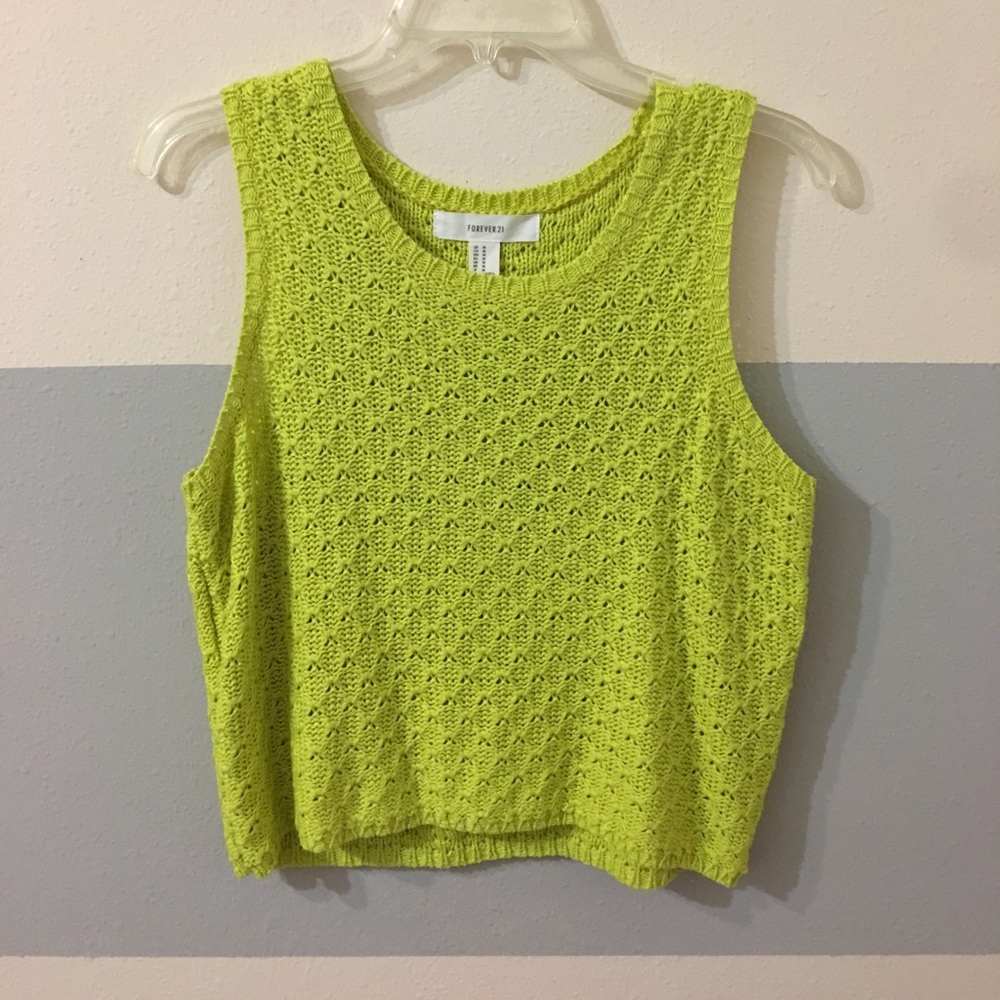 Knit green/yellow neon crop top