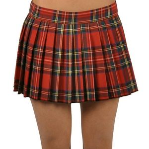 Pleated Red Plaid Skirt
