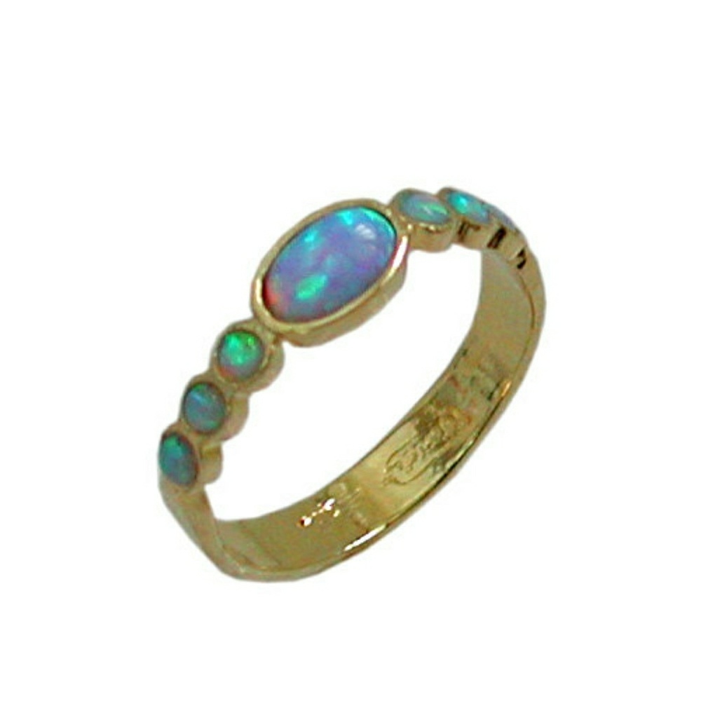 Blue opal-14k yellow gold plated over brass ring