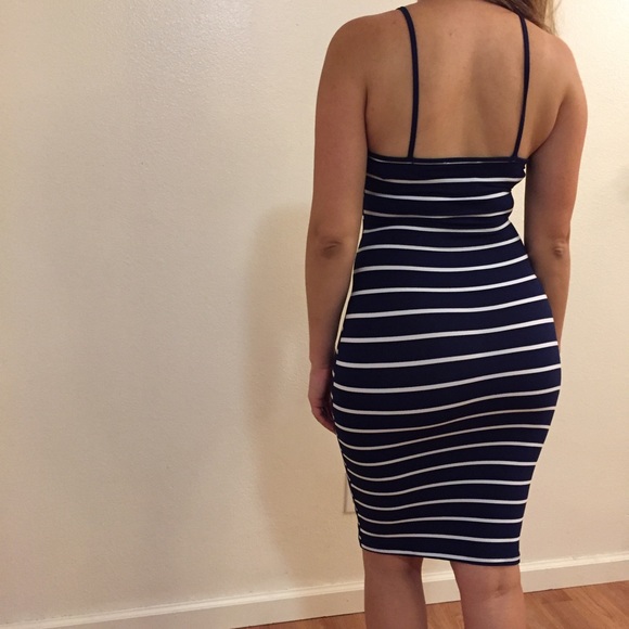 •LAST ONE• Navy & White Striped Cami Midi Dress - Picture 2 of 6