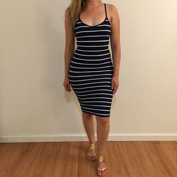 •LAST ONE• Navy & White Striped Cami Midi Dress - Picture 4 of 6