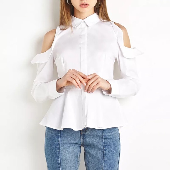 white shoulderless blouse