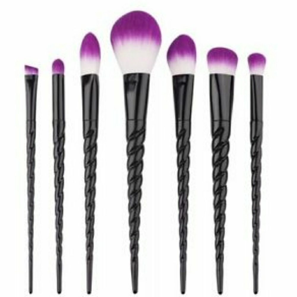 7 pc unicorn horn black & purple make up brushes