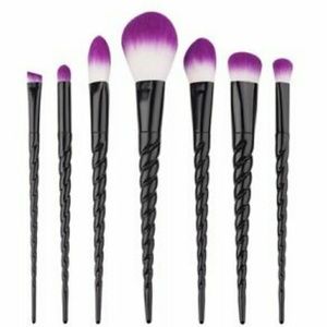 7 pc unicorn horn black & purple make up brushes