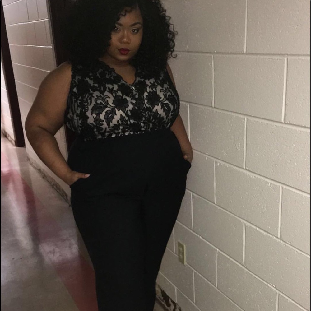 Black/cream Jumpsuit from ASOS with appliqués.