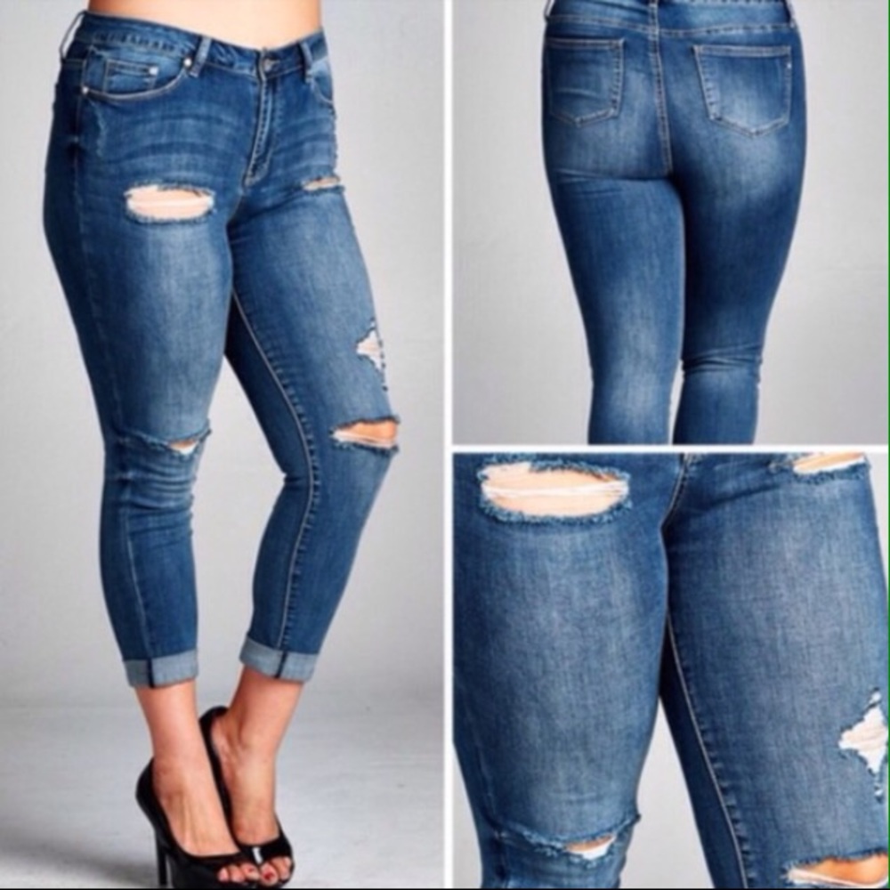 Plus Size Distressed Ankle Skinnies