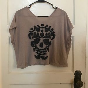 Tan and Brown Crop Top with Skull Detail