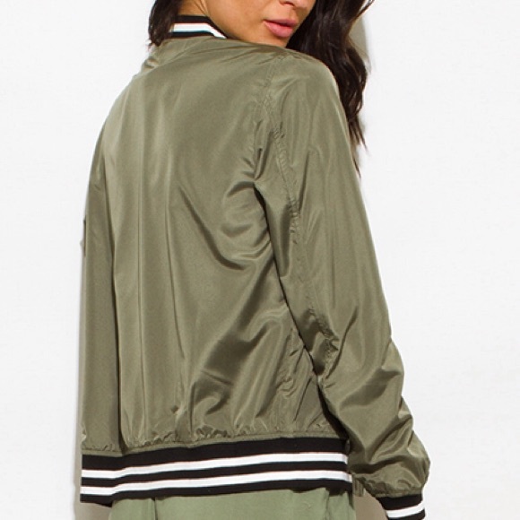 Olive Stripe Banded Bomber Jacket HP 10/7 - Picture 2 of 8