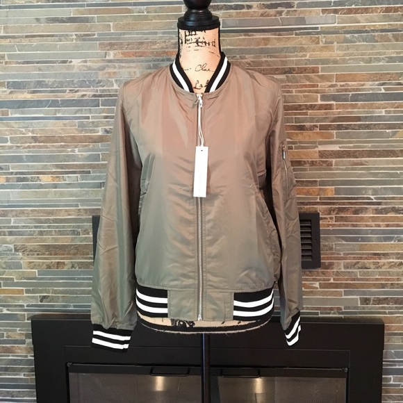 Olive Stripe Banded Bomber Jacket HP 10/7 - Picture 5 of 8