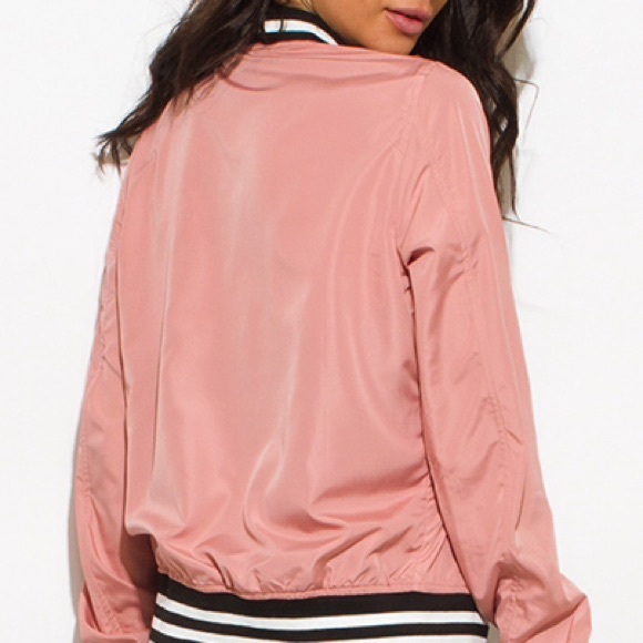 Dusty Mauve Striped Banded Bomber HP 8/10 - Picture 4 of 8