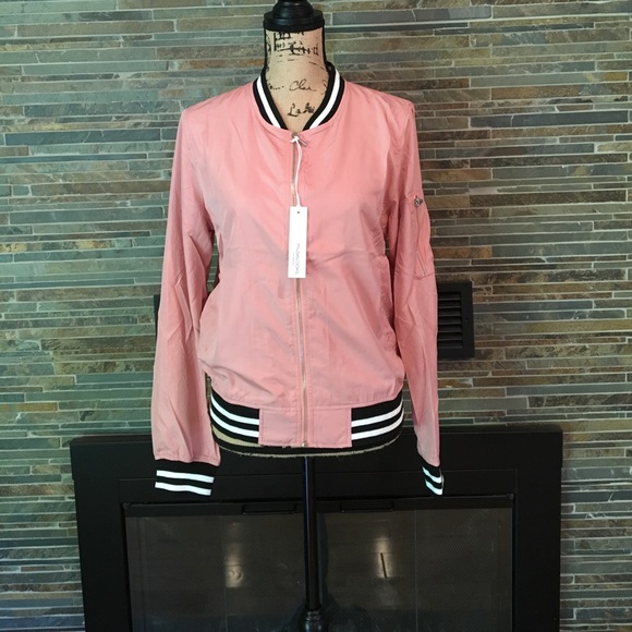 Dusty Mauve Striped Banded Bomber HP 8/10 - Picture 6 of 8