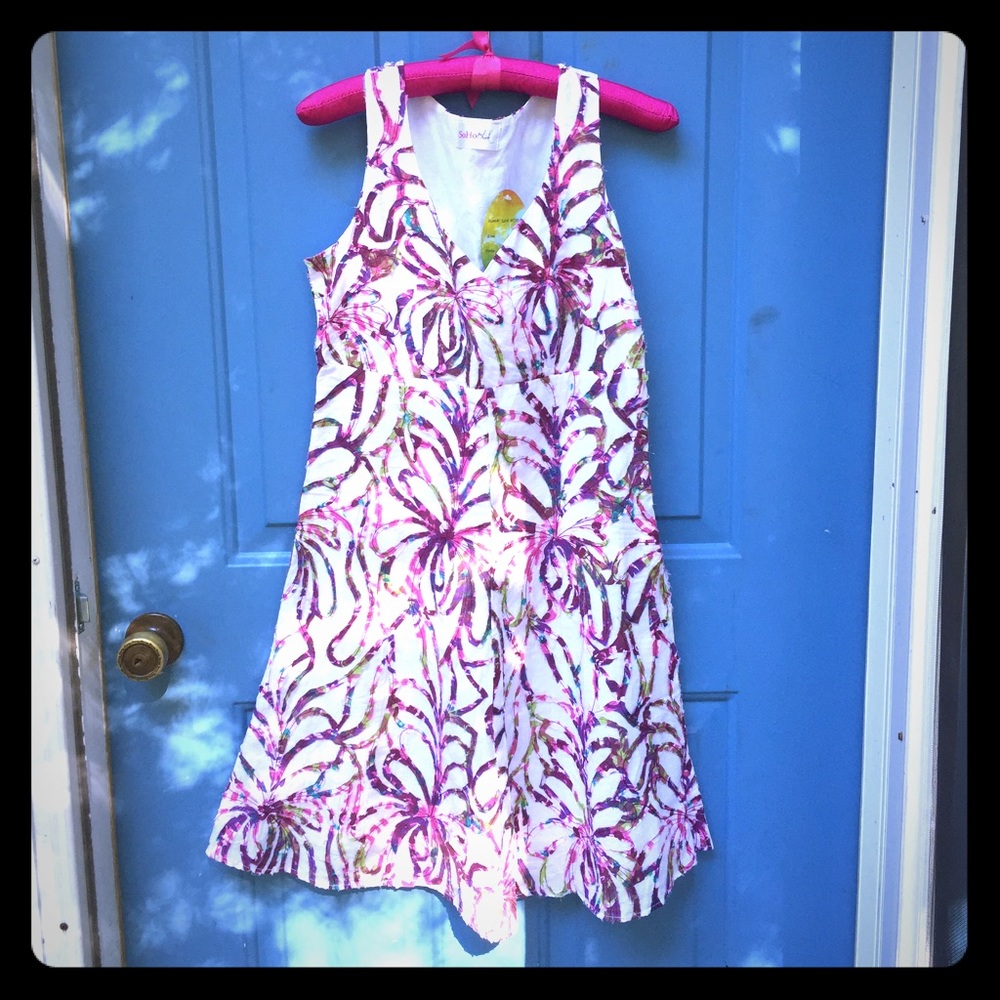 Pretty White Dress with a Pink Pattern