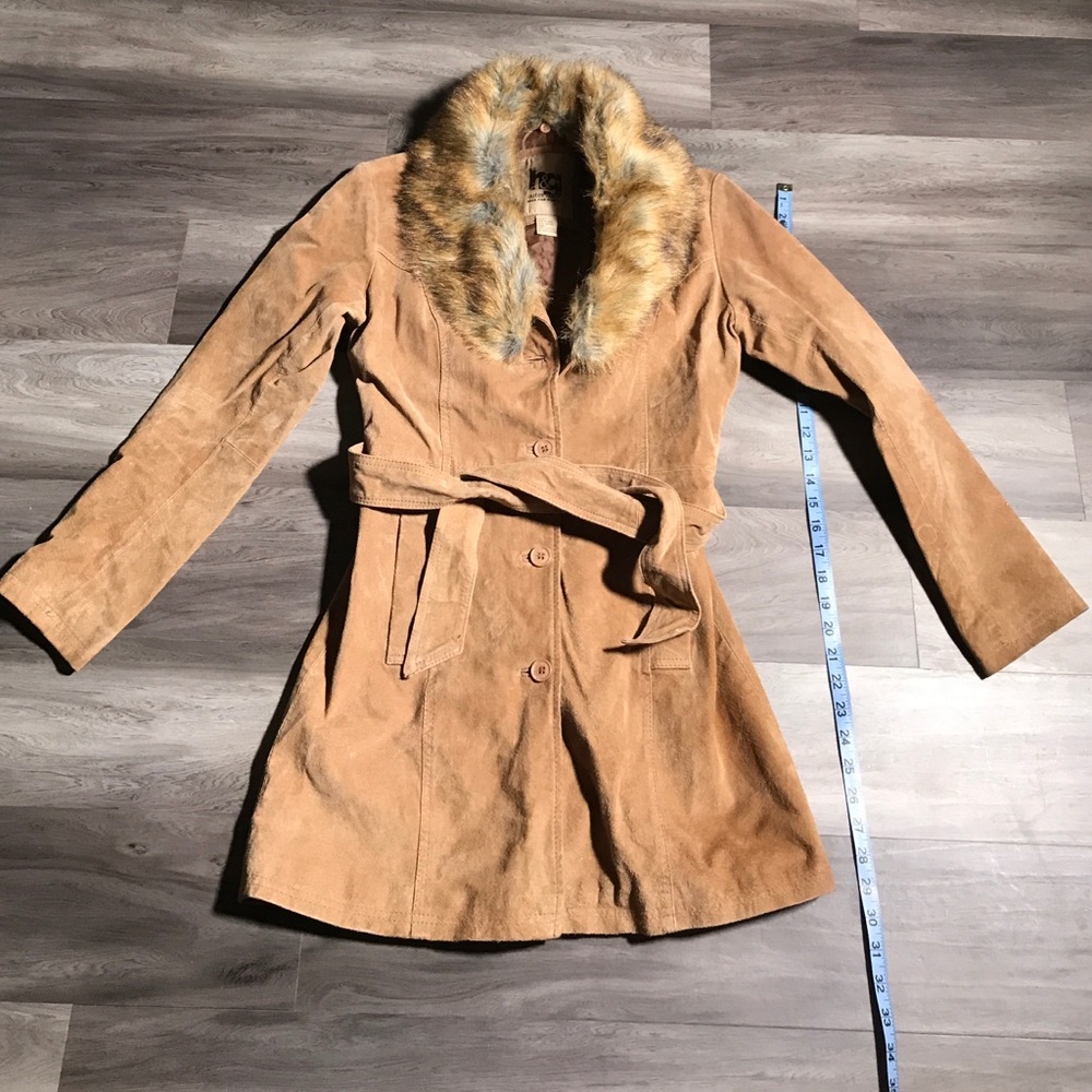 H&G Outerwear Tan Knee Length Leather Jacket S