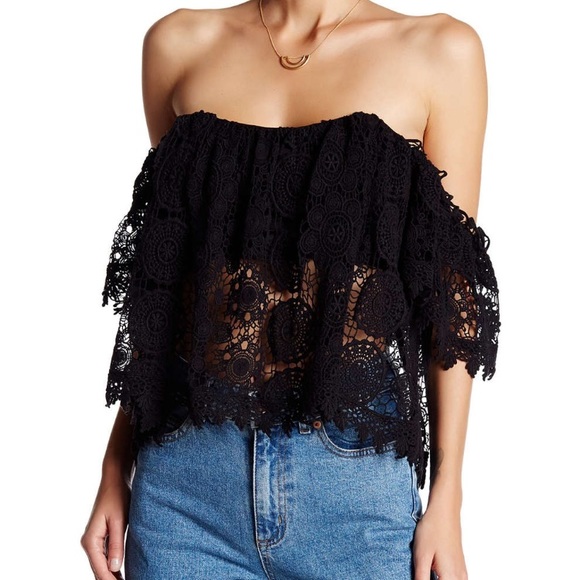 Tularosa • Black Crochet Off the Shoulder Top Boho - Picture 3 of 5