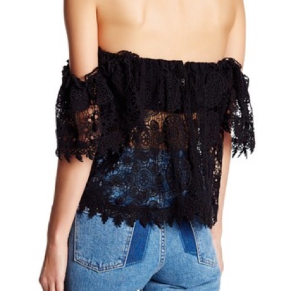 Tularosa • Black Crochet Off the Shoulder Top Boho - Picture 4 of 5
