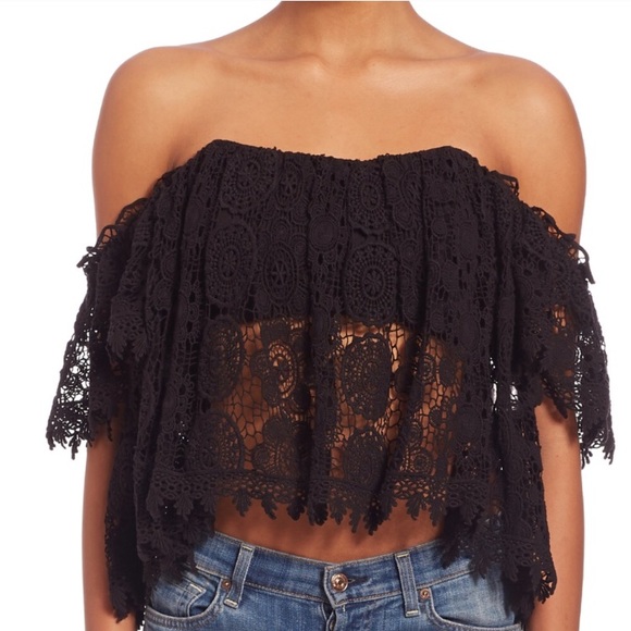 Tularosa • Black Crochet Off the Shoulder Top Boho - Picture 2 of 5