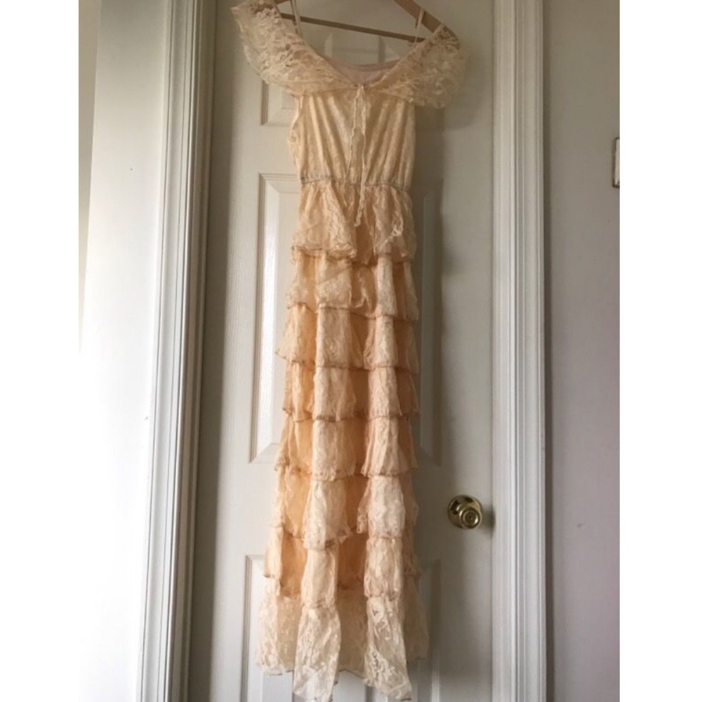 Soft peach ruffled lace dress
