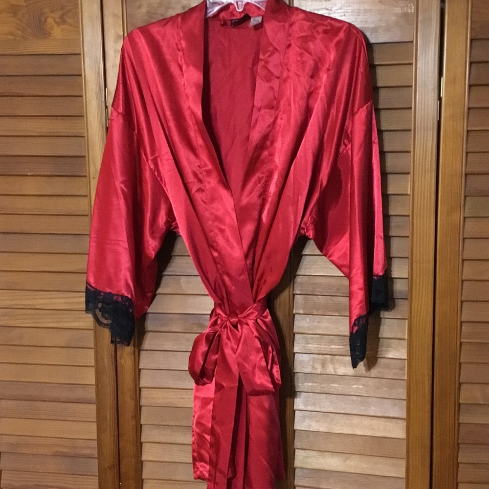 Red satin short robe