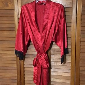 Red satin short robe