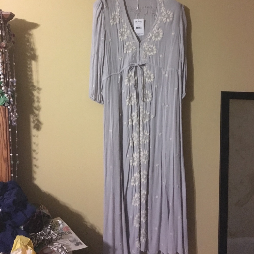 Free People Embroidered Fable Dress Dove Gray M